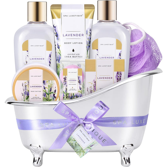 Spa Gifts for Women - Spa Luxetique Bath Baskets for Women, 8 Pcs Lavender Bath Sets with Bubble Bath, Lotion, Birthday Sets, Mothers Day Gifts for Mom