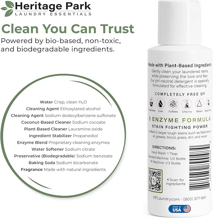 Heritage Park Luxury Laundry Detergent | Dermatologist Tested Plant based Natural & Enzyme Laundry Detergent | Sensitive Skin Friendly - Spring Magnolia (4 fl oz Trial Size)