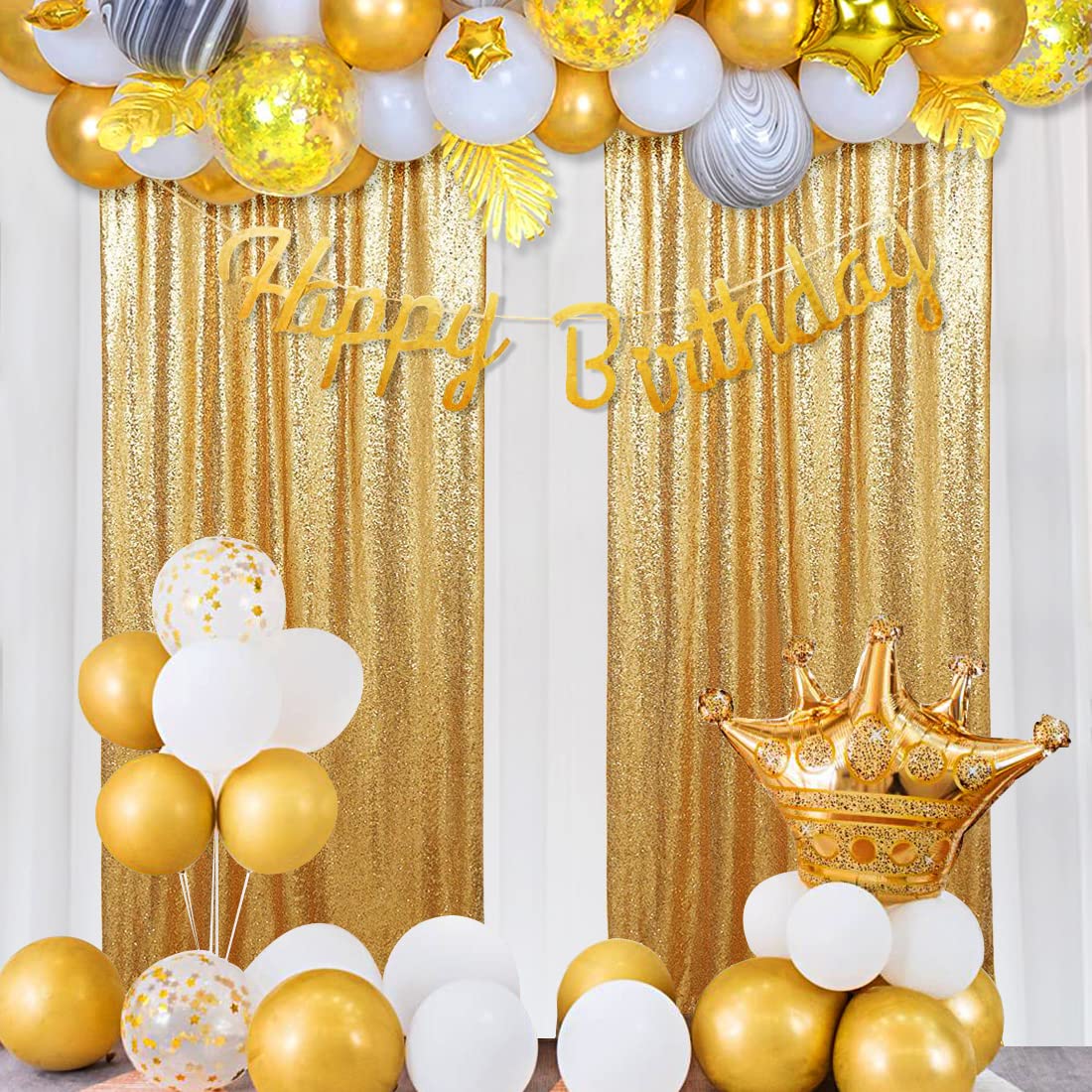 Poise3EHome 2Pcs 3Ft x 8Ft Gold Sequin Backdrop Curtain, Glitter Photography Background, Sequence Xmas Thanksgiving Backdrop for Wedding Party Holiday Festival Decor