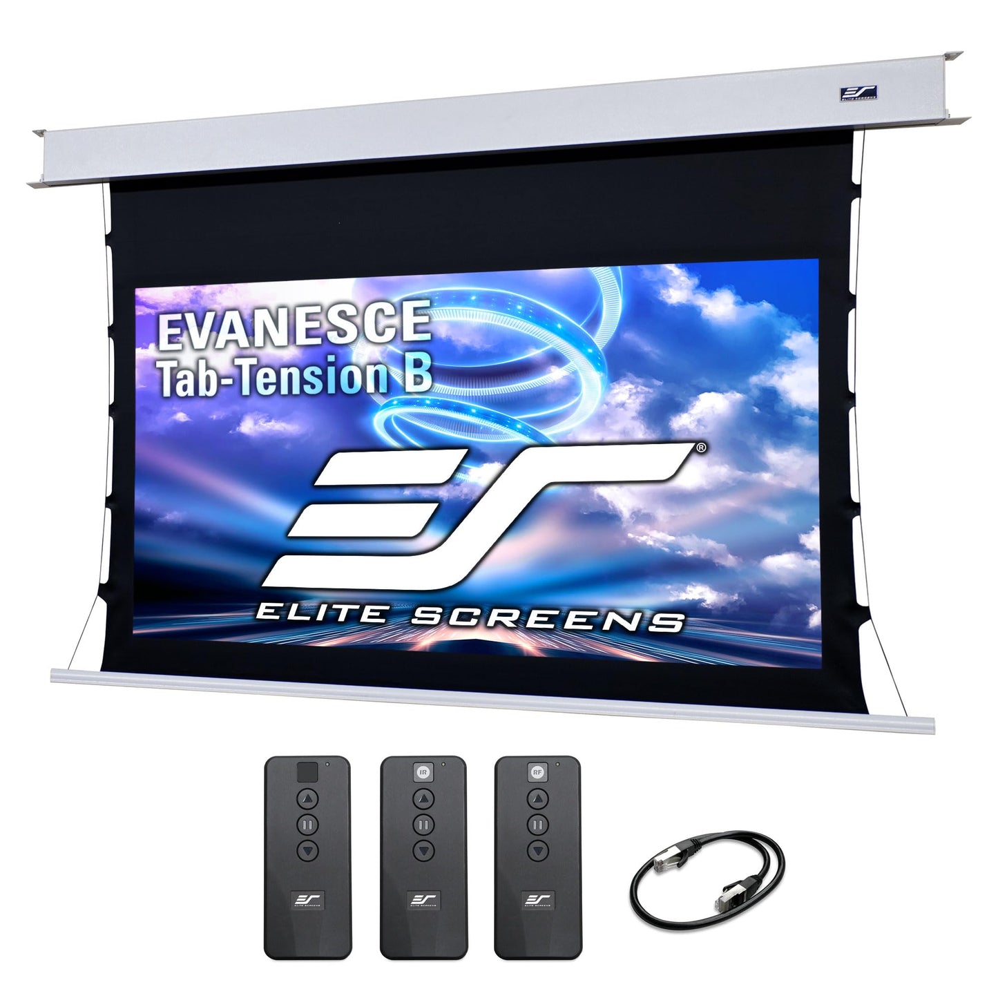 Elite Screens Evanesce Tab-Tension B, 120-inch 16:9, 4K / 8K HD, Recessed in-Ceiling Electric Tab Tensioned Projector Screen, Matte White Projection Screen Surface Programmed Remote Kit, ETB120HW3-E8