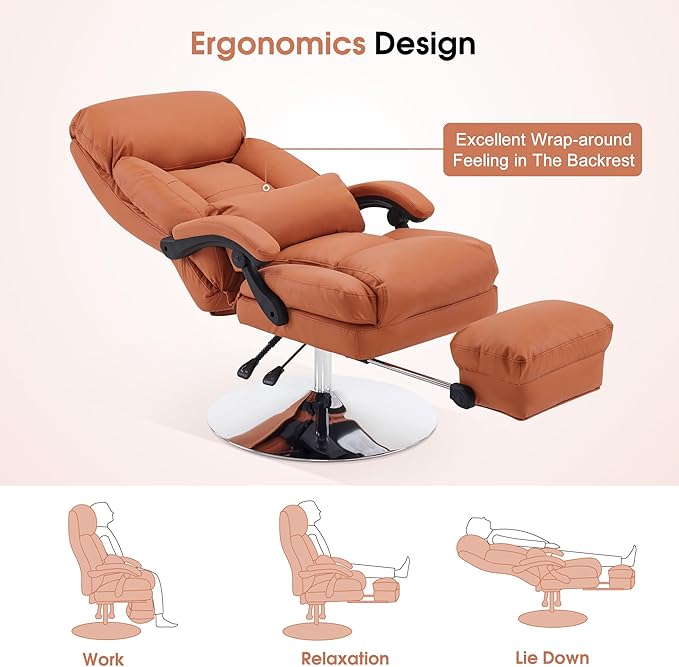 BarberPub Beauty Chair, 360° Rotating Lifting Facial Beauty Spa Chair, Adjustable Tattoo Salon Spa Esthetician Beauty Equipment 3571 (Faux Leather, Orange)