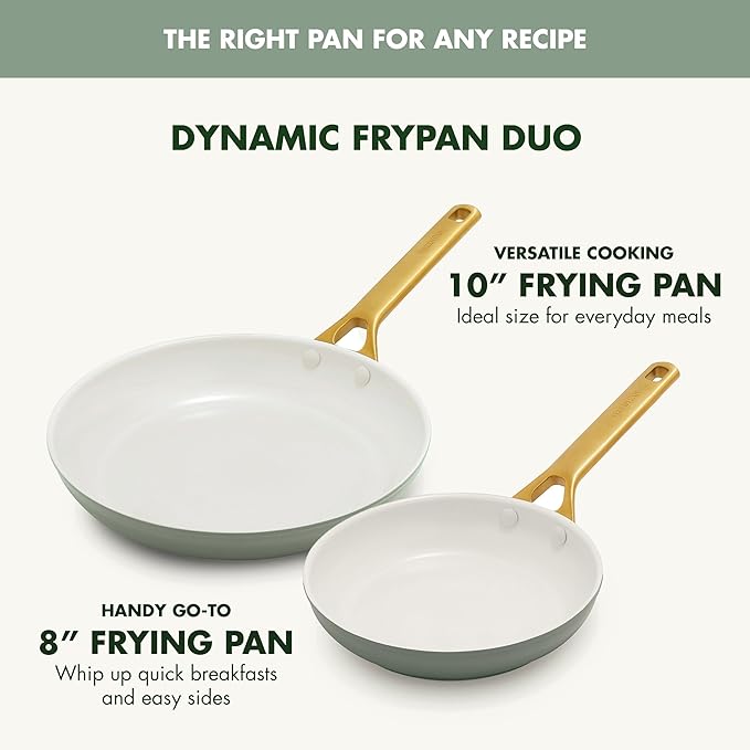 GreenPan Nonstick Reserve Pro 10” & 12” Frying Pan Set, NSF Certified Ceramic, Hard Anodized PFAS-Free Skillets, Stainless Steel Handles, Oven & Dishwasher Safe, Moss Green
