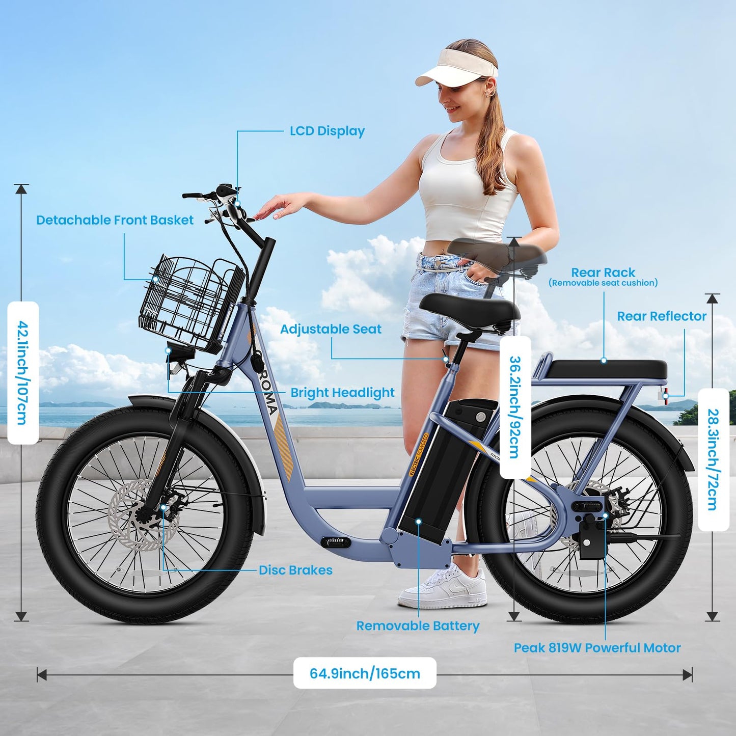 Caroma Peak 500W Electric Scooter with Seat, 20" X 3" Off-Road Tires, 36V Battery, 15Miles Range, 20MPH Top Speed, Adjustable Electric Scooter for Adults with Basket(Gray)