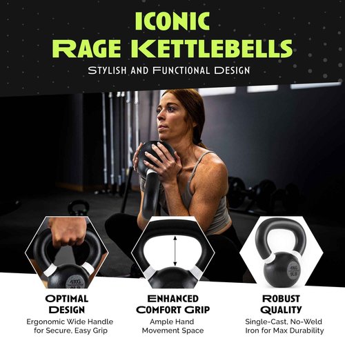 Rage Fitness Kettlebells, Single-cast Iron, No-welded Joints, Wide Handle, Strength Training Kettlebells, Cast Iron Kettlebell Set, Powder Coated Kettlebell Weights For Maximum Durability, Men & Women