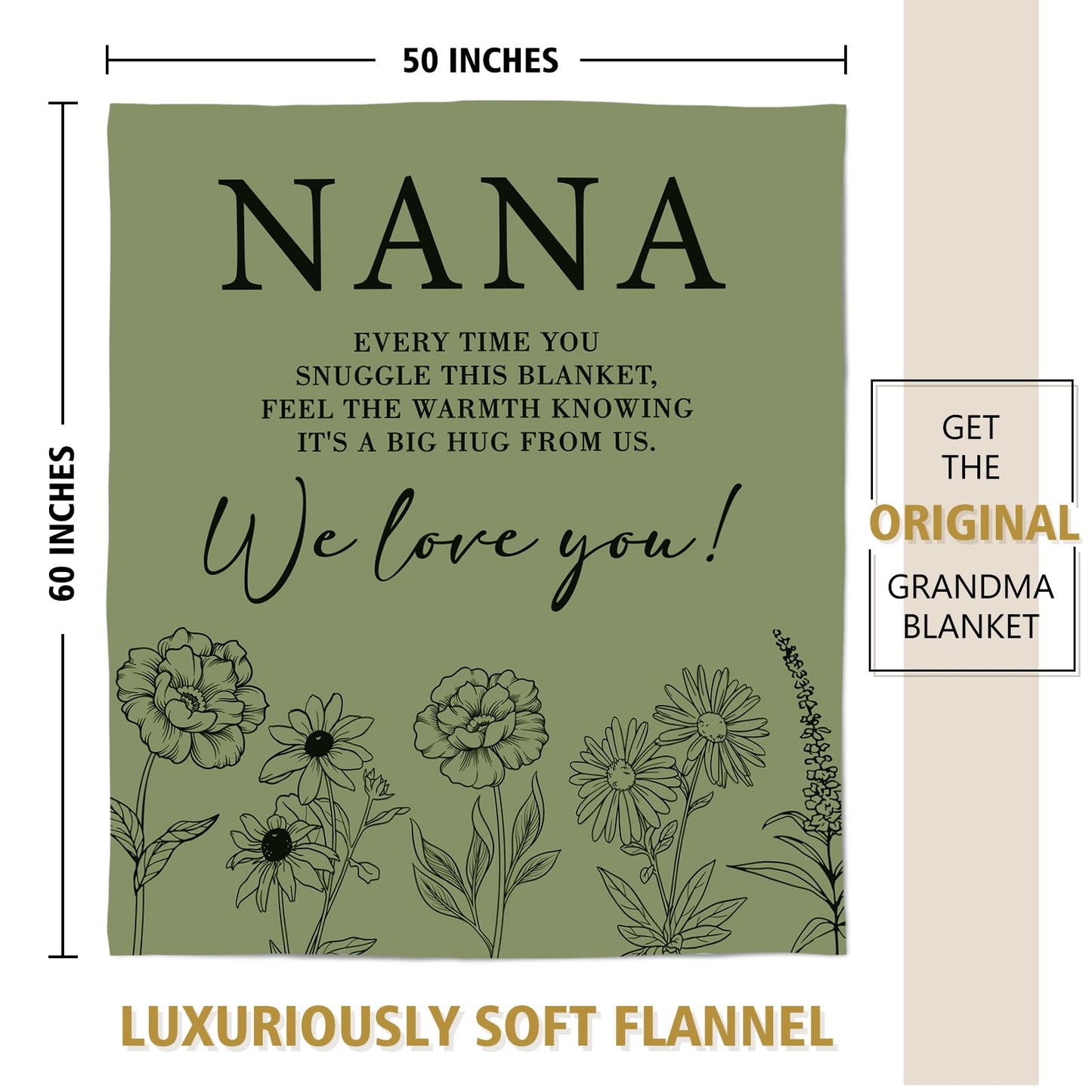 Nana Gifts, Gifts for Nana Blanket, Nana Birthday Gift from Grandkids, to My Nana Grandma Throw Blanket 50" x 60", Grass Green