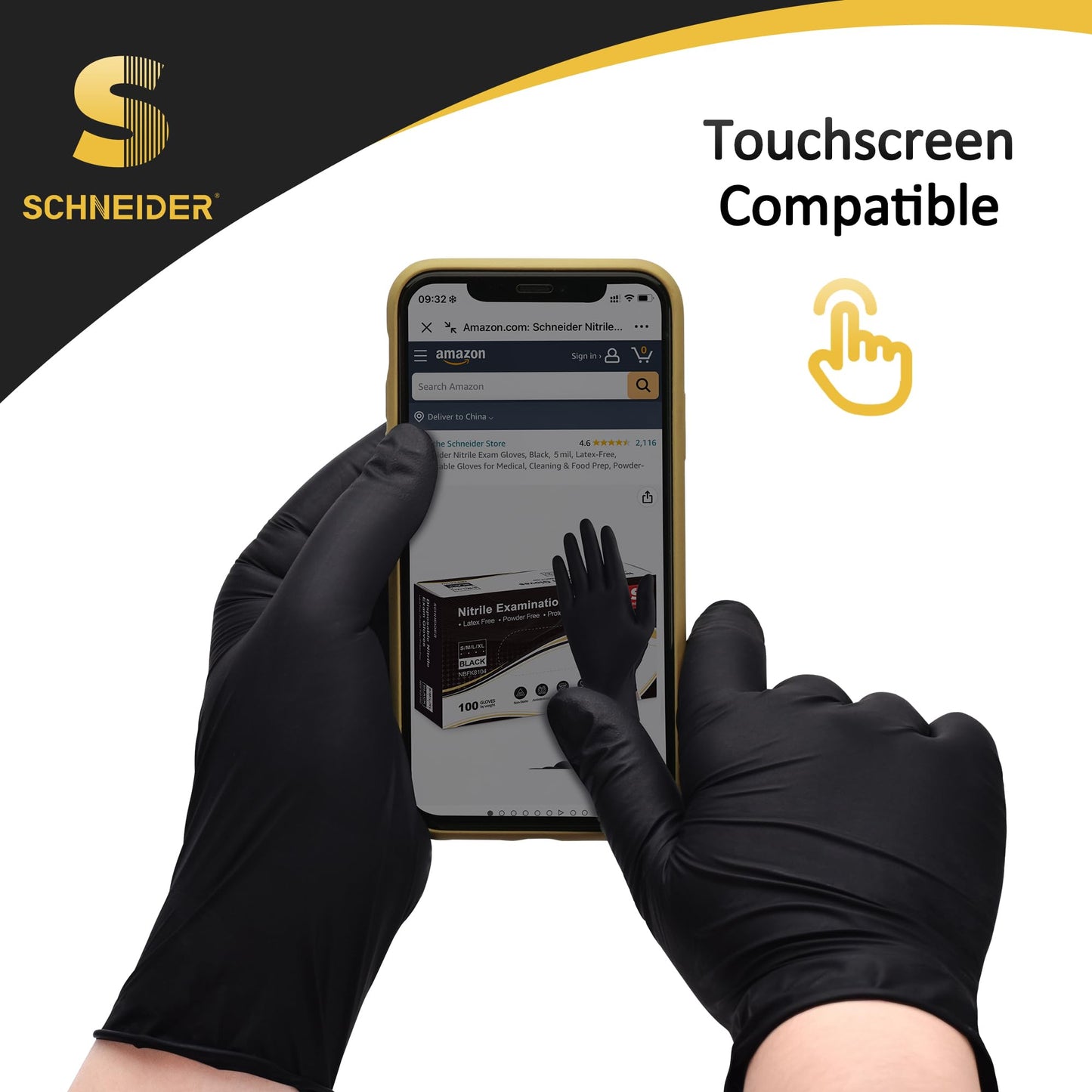 Schneider Black Nitrile Exam Gloves, XL, 5 Mil Disposable Gloves, Box of 100, Latex Free & Powder Free, for Medical, Cleaning, Food Prep