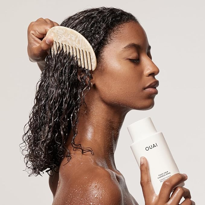 OUAI Thick Hair Conditioner Travel Size - Moisturizing Conditioner for Dry, Frizzy Hair - Keratin, Marshmallow Root, Shea Butter and Avocado Oil - Paraben, Phthalate and Sulfate Free (3 Oz)