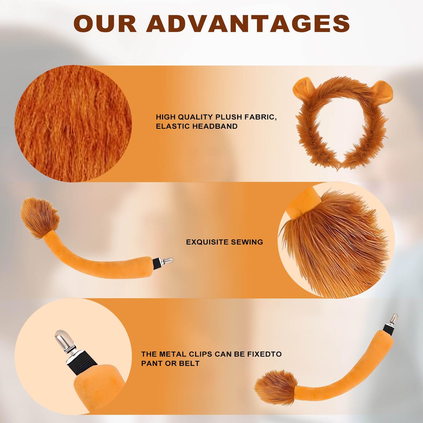 HATINXIA 5Pcs Lion Costume Set for Adult Men Women - Lion Ears Headband with Mane, Furry Tail, Paw Gloves and Nose for Halloween Dress Up Cosplay Accessories Party Supplies