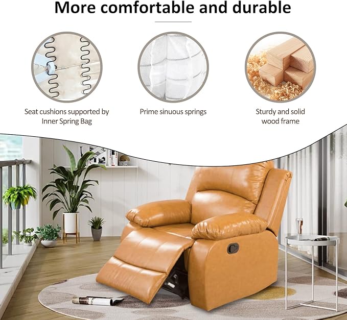 A Ainehome Living Room Furniture Set Bonded Leather Recliner Sofa Set Loveseat Chair Furniture Sofa Set for Living Room/Small Space/Rv/House/Office/Theater Seating (AA-Ginger Leather, Chair)