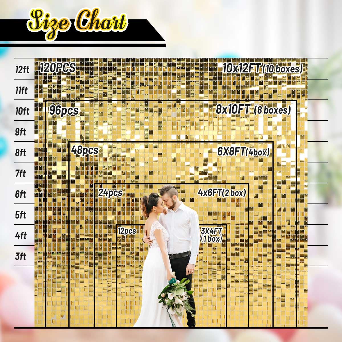 Kate Square Light Gold Sequin Wall Panels Shimmer Wall Birthday Party Backdrop Decorations (Pack of 12)