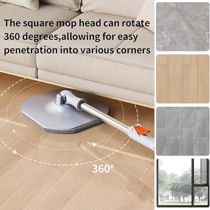 Spin Mop and Bucket with Separate Dirty and Clean Water,360° Spin Mop and Bucket System with Widening Foldable Handle,4 Replaceable Mop Pads,Square Mop for Floor Hardwood Tile Marble Wall Cleaning