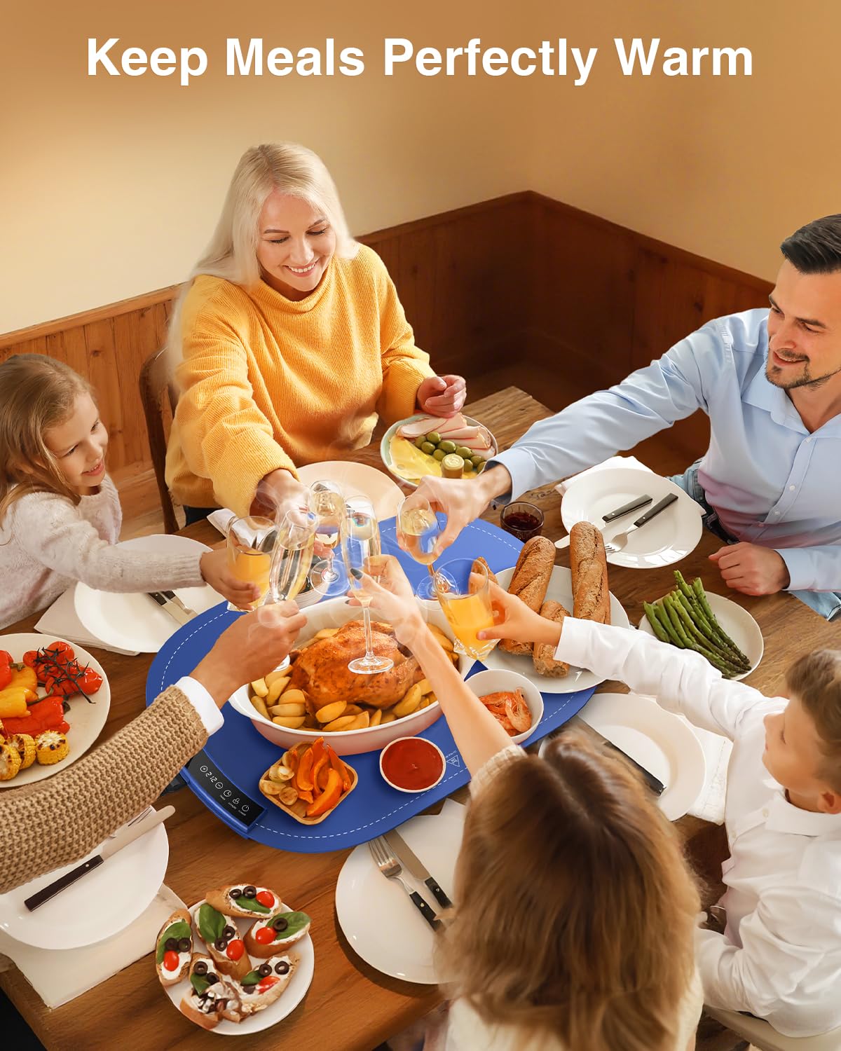 Warming Mat for Food - Roll Up Silicone Electric Warming Tray Full Surface Even Heating with 7 Temp Setting, 4 Hours Auto-Off, Raised Feet Protects Countertop, Food Warmers for Parties Buffet