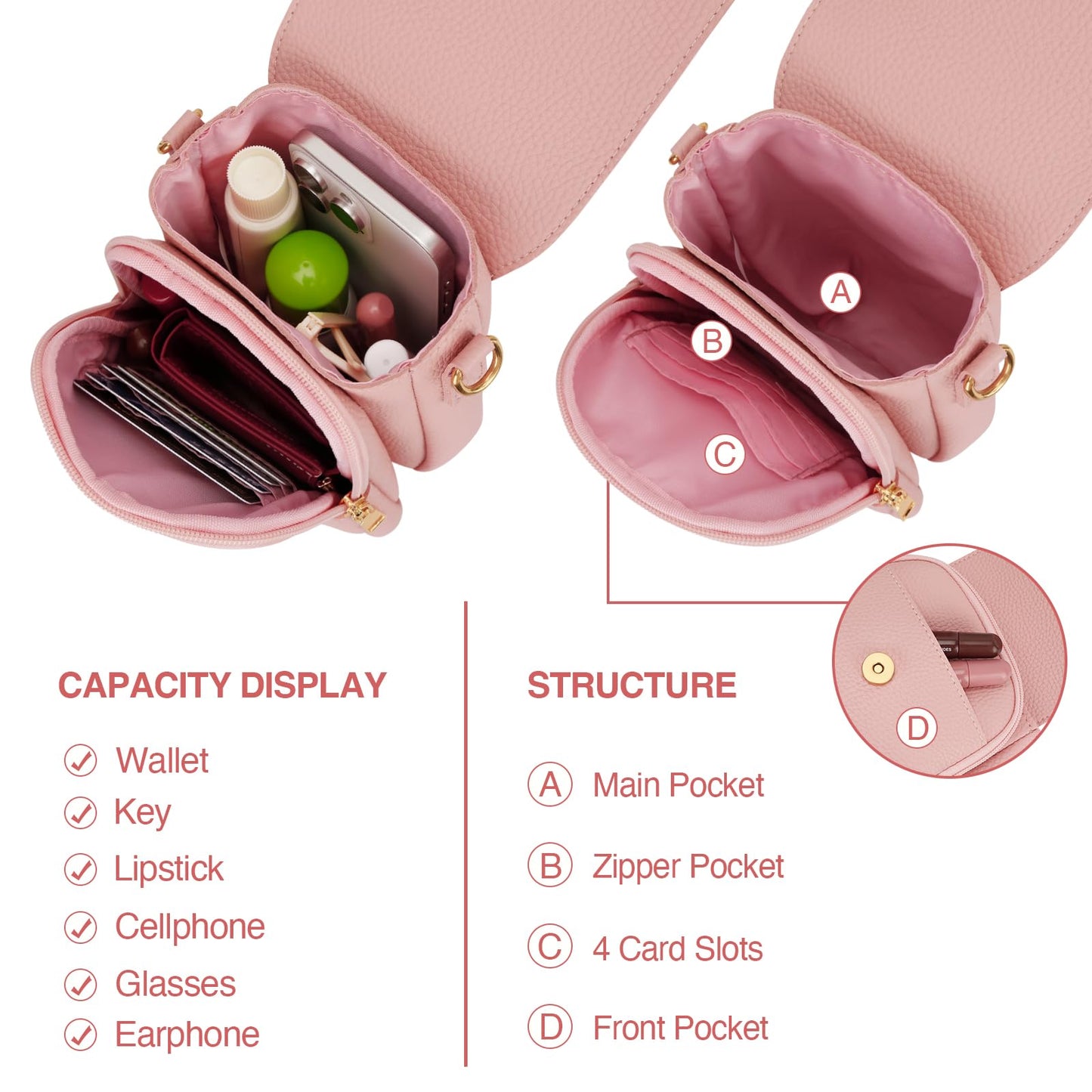 CLOUDWINGS Gift for Girls Small Initial Crossbody Bag for Teens Vegan Leather Cell Phone Kids Purse (Pink-A)