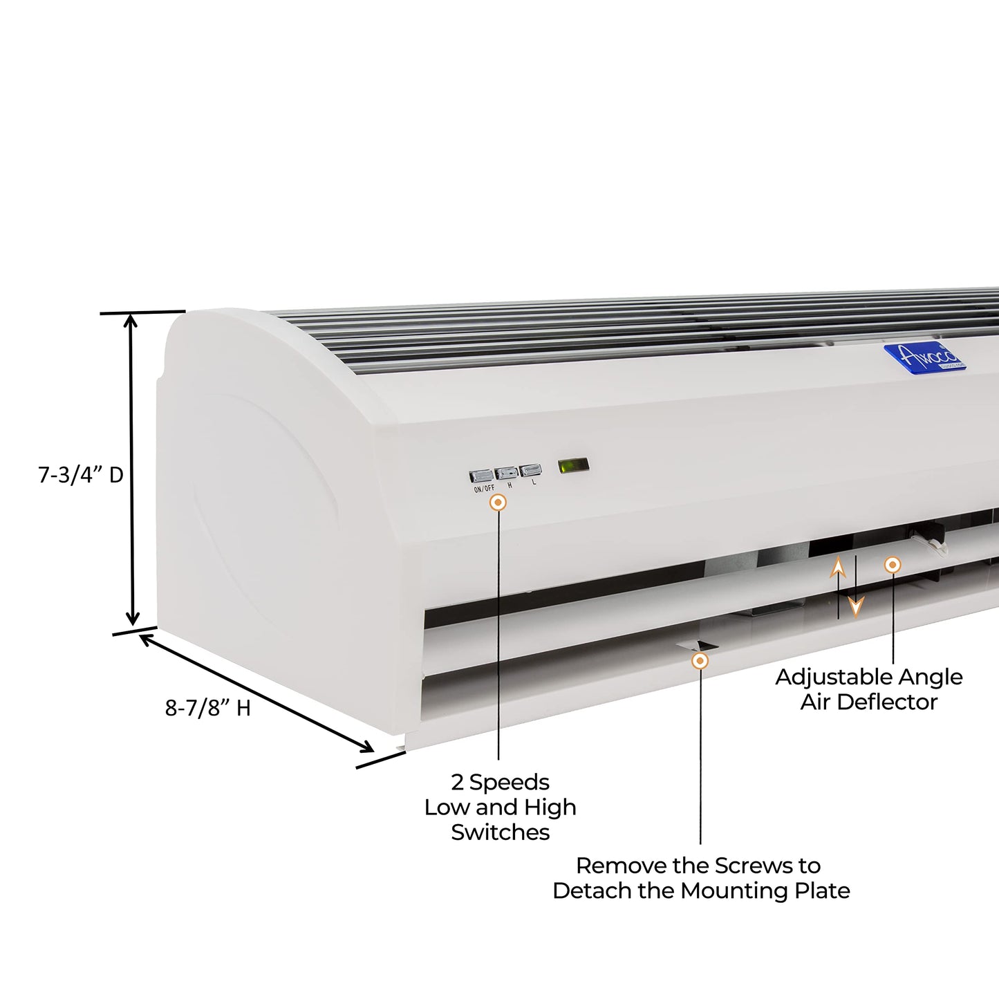 Awoco 48 Fm-1212T 1500 Cfm Slim Indoor Air Curtain, Ce Certified, 120V Unheated With Remote Control And Magnetic Switch, Powerfu