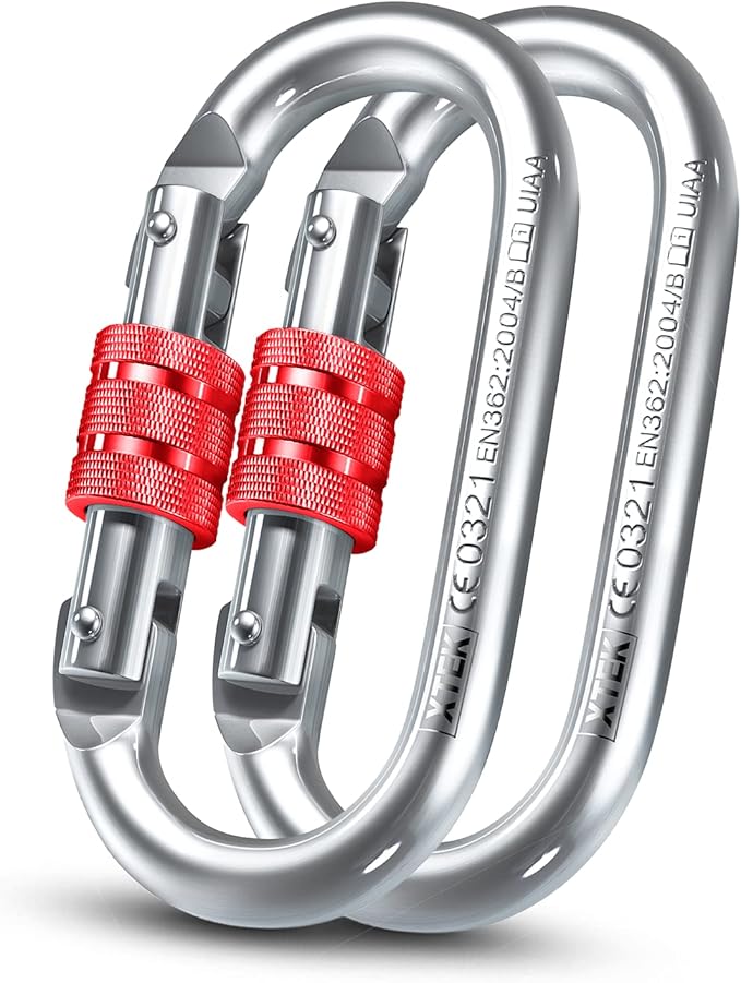 XTEK Climbing Carabiner Clip – UIAA Certified 25 kN 5620 LB, Large Heavy Duty Carabiners for Climbing: Oval-Shape, Screw L...