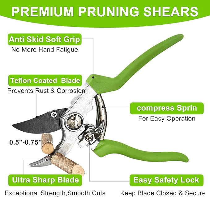 YIAD Garden Shears Set, Pruning Shears & Steel Blade Loppers for Gardening, 1.5-Inch Cutting Capacity Labor Saving Tree Trimmer, Heavy Duty Garden Clippers for Branch, Shrub, Plant, Flowers