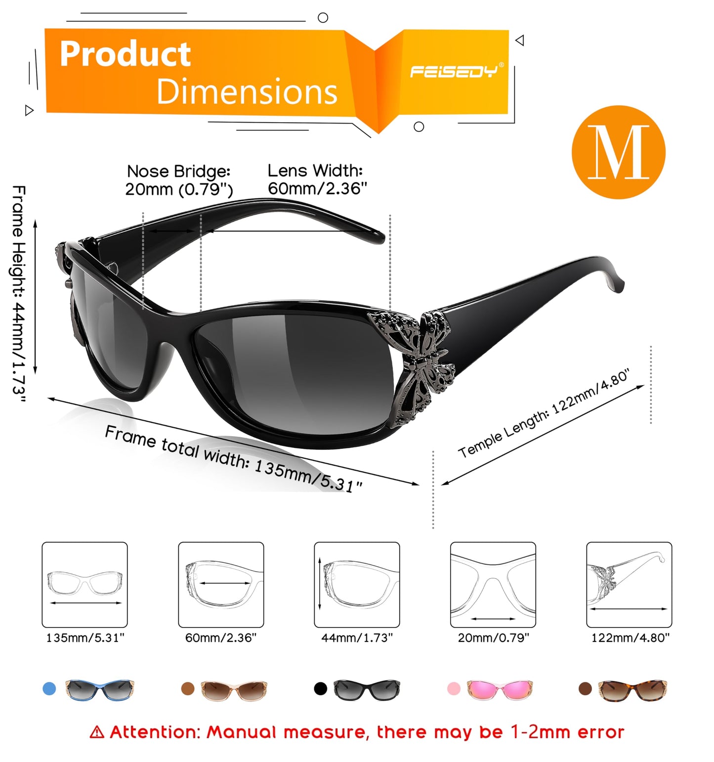 FEISEDY Trendy Polarized Y2K Sunglasses Wrap Around Butterfly Design Fashion Sunnies UV400 Protection B0078