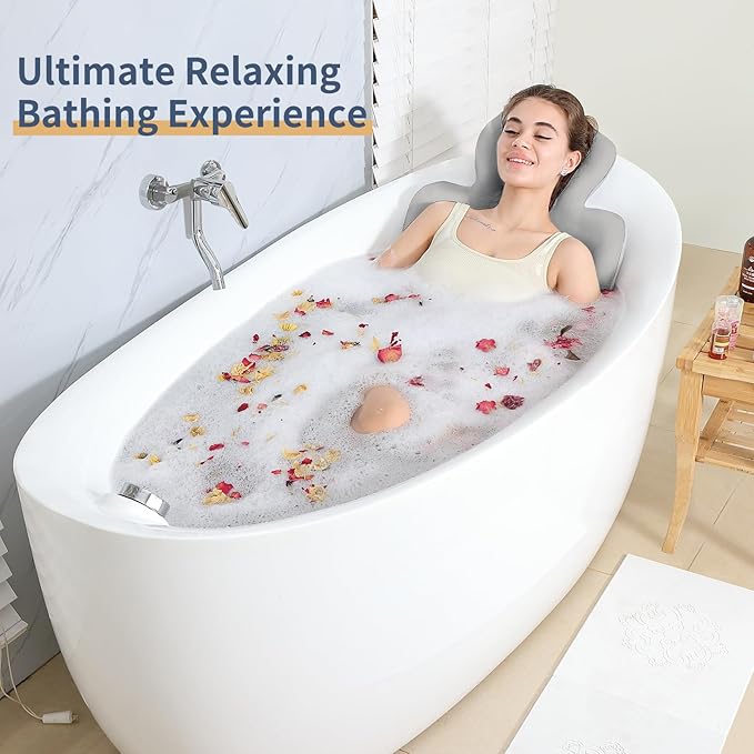 Bath Cushion, Full Body Bathtub Pillow with 160 Suction Cups, Bath Mat for Head and Neck Support, with Laundry Bag (Dark Gray, 56.2" x 16.2")