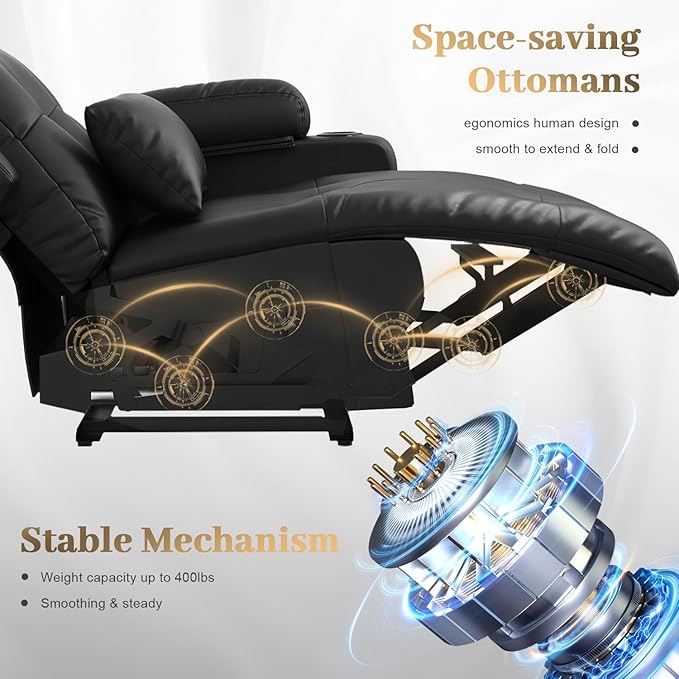 Aotolo Recliner Sofa, 3 Seater Massage Reclining Loveseat Sofa Sets, 2 Single Power Recliner Chairs Heat & Massage, Heavy Weight Capacity, RV Clearance Love Seat Couch with Console, USB, Type C Port
