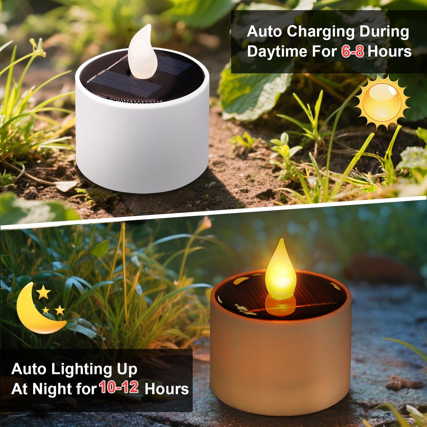 Solar Tea Lights Outdoor - 8 Pack Waterproof Rechargeable Dusk To Dawn Outdoor Lighting Flameless Flicker Reusable Led Solar Can