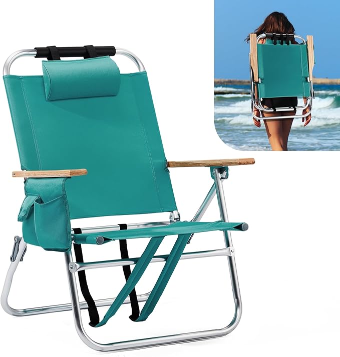 VINGLI Aluminum 13" Backpack Beach Chair – Tall Beach Chairs for Adults, Portable with Adjustable Straps, 3-Position Reclining, Cup Holder, High Lightweight Beach Chairs for Beach
