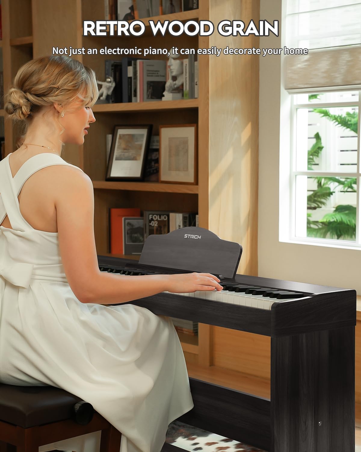 STRICH Digital Piano 88 Keys, Hammer-Action Weighted Keyboard, Full size Electric Piano Keyboard with Furniture Stand, 25Wx2 Speakers, Supports USB-MIDI/Wireless Connect, SDP-300W (Color Black)
