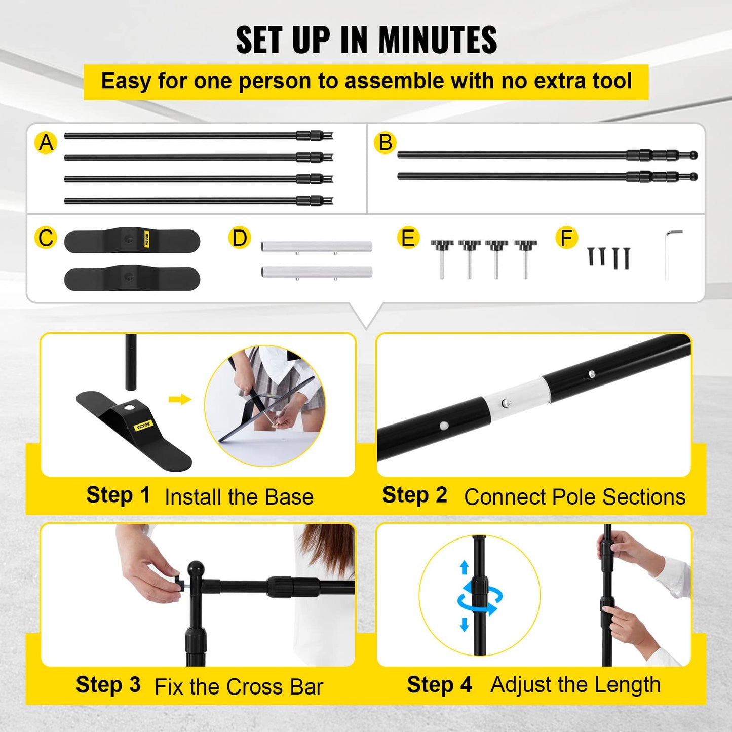 VEVOR Backdrop Banner Stand 8 x 8 Ft Adjustable Height Background Stand Backdrop with 1 Carrying Bag, Backdrop Stand for Parties Wedding Photo Booth Trade Show
