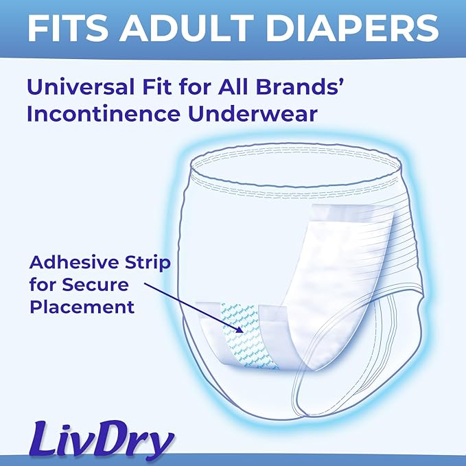 LivDry Incontinence Booster Pads, Use with Adult Diapers for Women and Men, Extra Comfort Softness, Disposable Pad (160 Count, Regular Length)