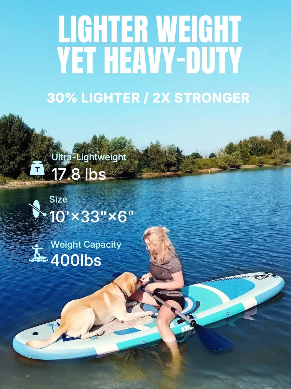 Niphean Inflatable Stand up Paddle Board with StabilTrac Fin, 400LBS Capacity & Wide EVA Inflatable Paddle Boards for Adults & Youth, Lightweight SUP Board for Yoga & Fitness with Easy-Carry Strap