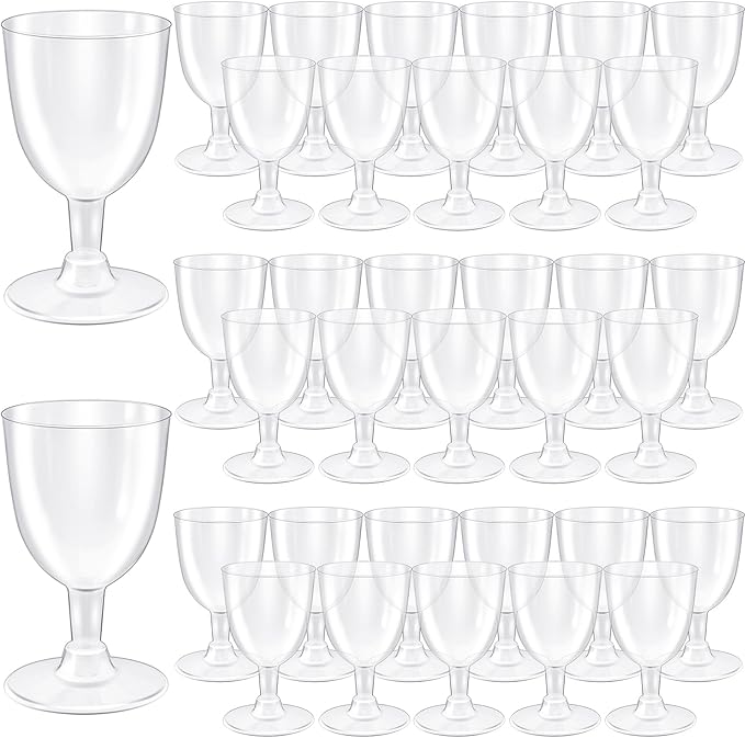 Vyndicca 48 PCS Disposable Plastic Wine Glasses,Clear Stackable Plastic Goblets,Hard Party Wine Cups with Stem for Wedding...