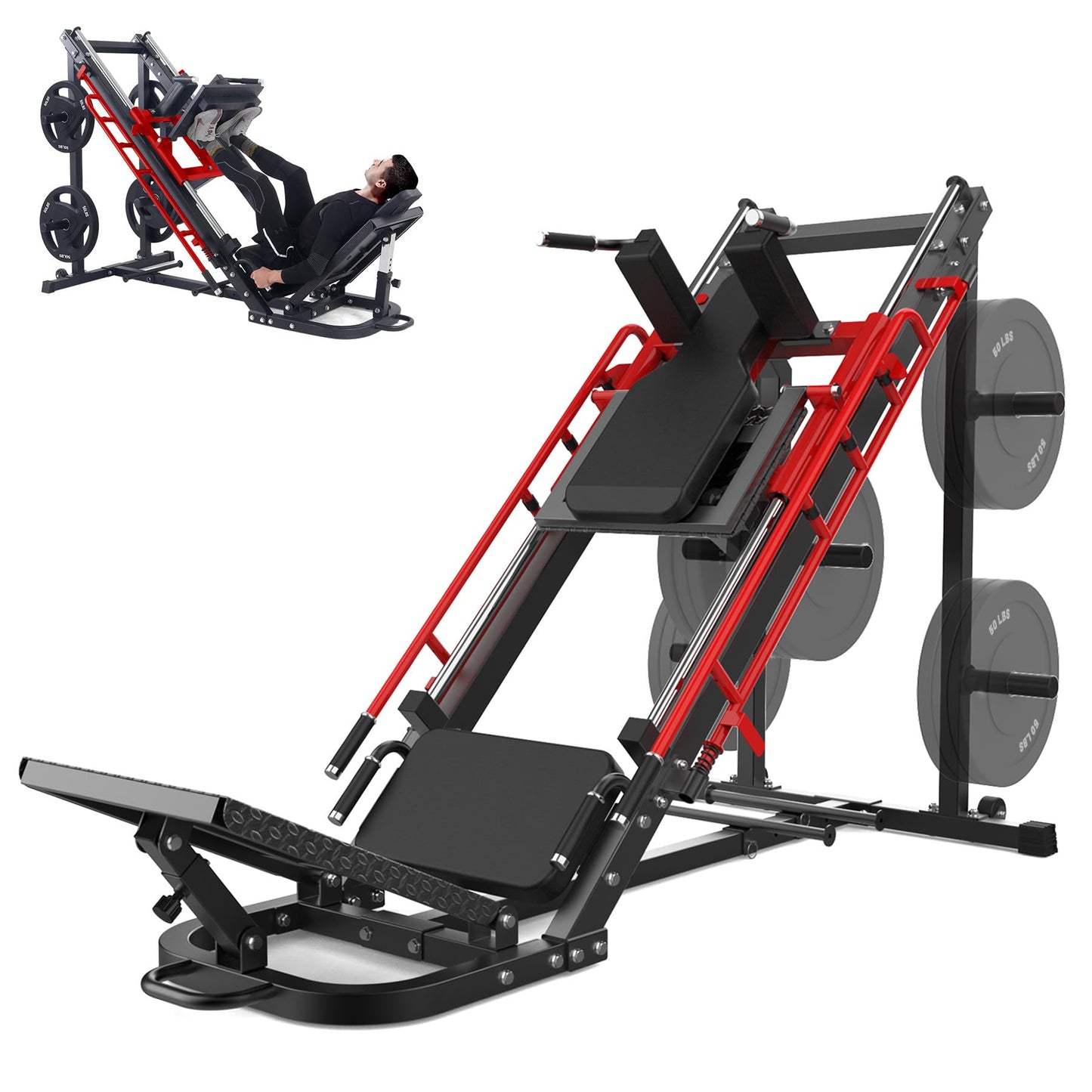Garvee Leg Press Hack Squat Machine, 2 in 1 Leg Press Machine for Home Gym with Linear Bearing, Specialty Hack Squat Machine with Calf Block for Full Lower Body Workout, Red