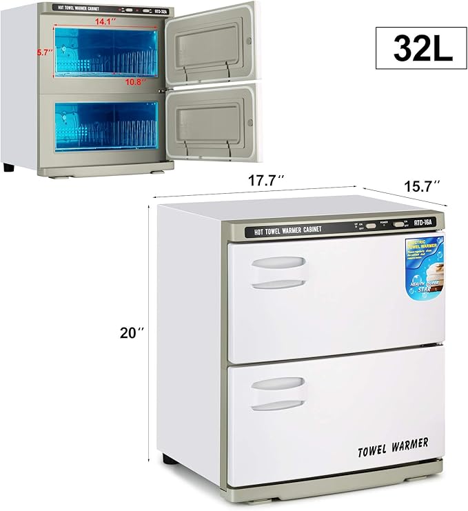 Artist hand Hot Towel Warmer Cabinet, 32L Large Capacity Towel Warmer Fast Heating Stainless Steel Cabinet for Bathroom, Spa Esthetician, Salon, Facial, and Family Use (32L)