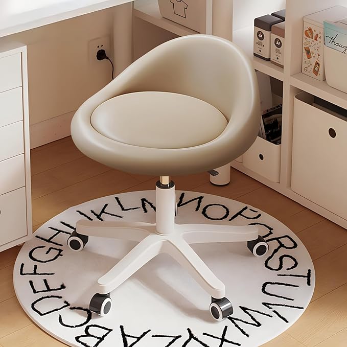 Walktory Round Rolling Stool with PU Leather Low Backrest, Hydraulic Height-Adjustable Swivel Chair for Spa, Salon, Tattoo, Massage, or Medical Office