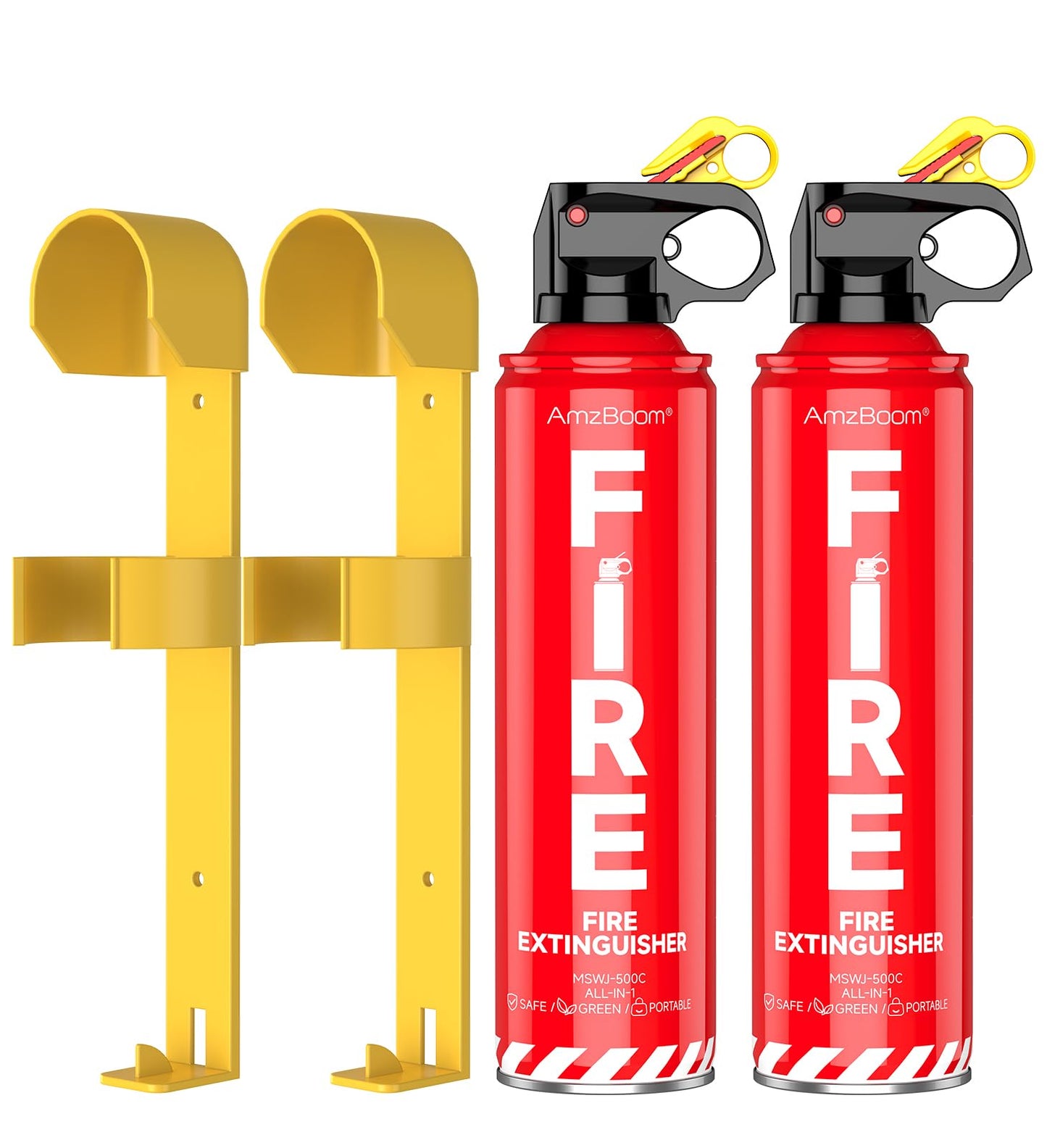 AmzBoom 2-Pack Fire Extinguisher Kit,Compact ABCK Spray for Home, Kitchen, Car, Grill | Eco-Friendly, Anti-Reignition | Mounting Bracket.