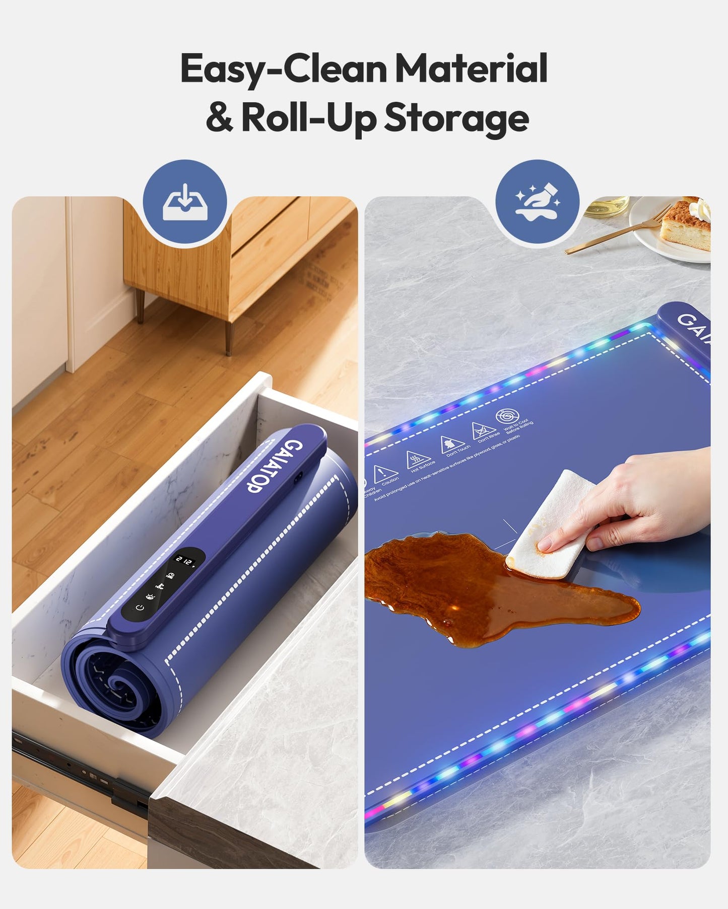 Gaiatop Warming Mat for Food with Trivet & Light, Plateful Food Warming Mats for Countertop, 6 Temp Level, 6 Timer Settings, Full-Surface Fast Heating, Portable Silicone Food Warmer for Parties Buffet