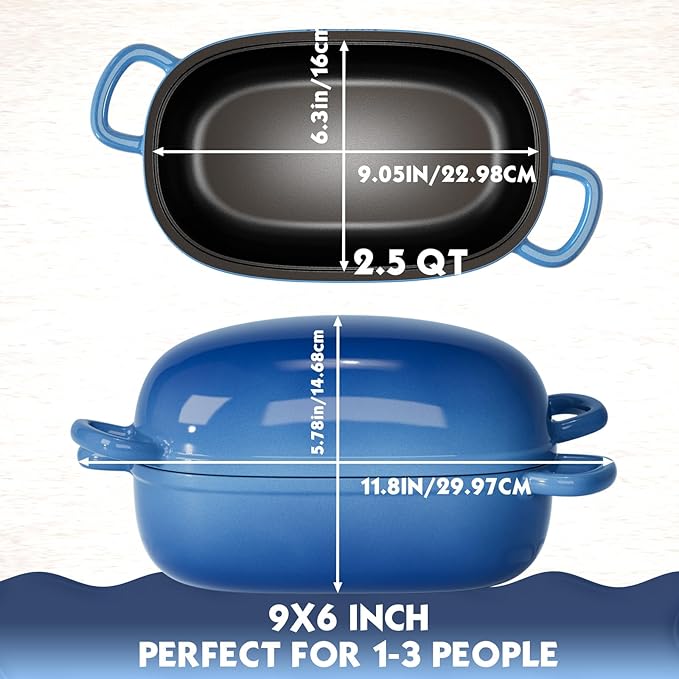 Dutch Oven for Bread Baking 9x6 Inch - 2.5QT Bread Pans for Homemade Bread Cast Iron Bread Pan Dutch Oven Loaf Pan with Lid and Loop Handles for Homemade Breadmaking