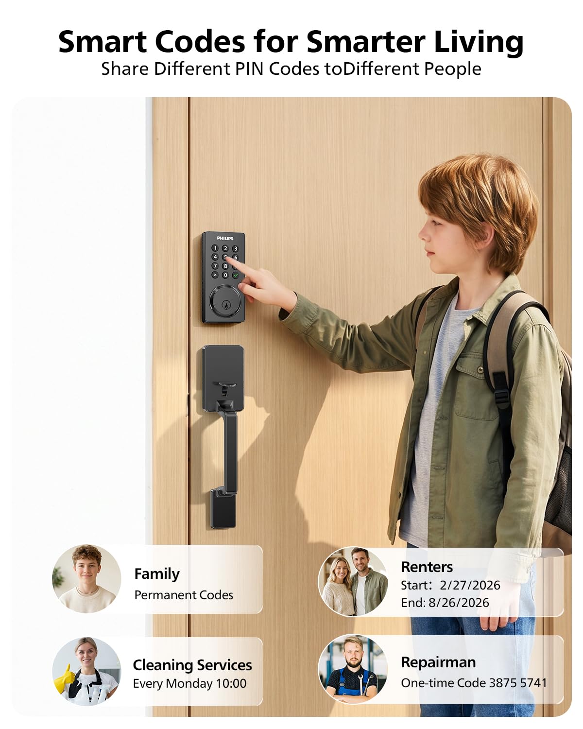 Philips Wi-Fi Smart Lock for Front Door, Keypad Door Lock with Handle, Built-in WiFi App Remote Control, Keypad Deadbolt Auto Lock for Front Door, Supports Alexa & Google, Matte Black