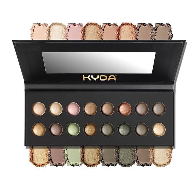 KYDA 16 Colors Baked Eyeshadow Earth Palette, Neutral Earthy Tones Baked Powder Palette with Matte Shimmer Finish, Rich Buildable Pigments, Soft Blendable Creamy Texture, Crease-proof