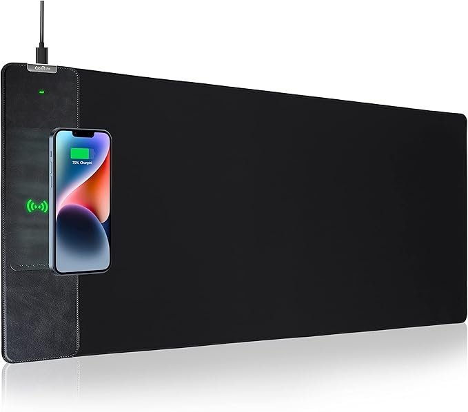 Mouse Pad with Wireless Charging, Gaming Mousepad, 31.5"x15.7" Extra Large Desk Mat XXL, Non-Slip Rubber Base, Waterproof Computer Keyboard Pad for Gaming, Home, Office, Black Desk Pad