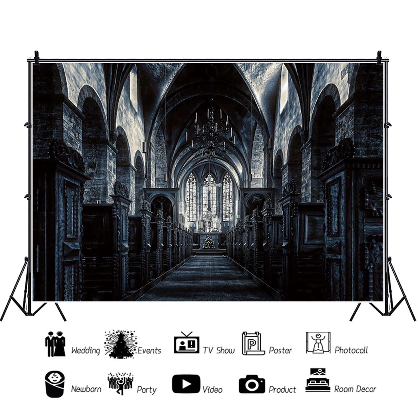 GKLEASG 7x5ft Halloween Backdrop Horror Spooky Castle Background Dark Gothic Church for Party Supplies Photography Decoration Studio Props