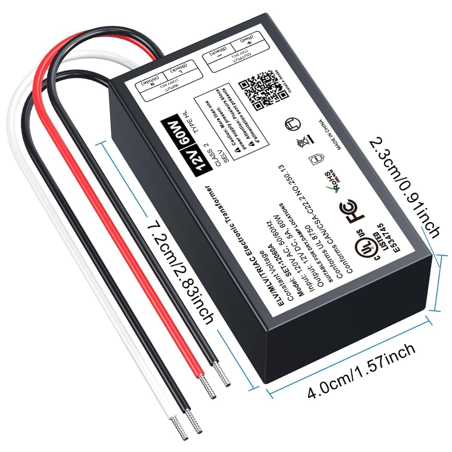 2 Pcs 60W Dimmable LED Driver, 12V Triac/ELV/MLV AC to DC Power Supply for LED Light, Halogen Bulb, LED Transformer Compatible with Lutron & Leviton Dimmer, for Indoor/Outdoor Use