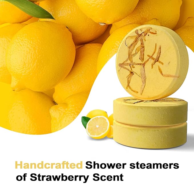 Shower Steamers Aromatherapy Birthday Gifts for Women Travel Essentials, 8 Pcs Lemon, Bath Bombs Shower Bombs with Natural Essential Oils, Relaxation Home SPA