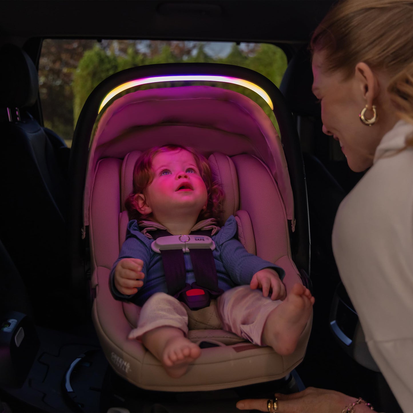Evenflo Shyft Intuiti+ Travel System Featuring Revolve180 LiteMax NXT Preemie and Infant Car Seat with SensorySoothe and Green & Gentle (Agate Purple)