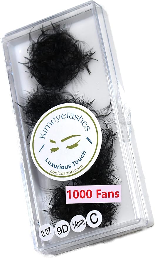 9D - 0.07 C and D Curl 1000 Premade volume fans loose Fans, Handmade eyelash extensions supplies Russian volume lash promade fan (9D - 0.07 - Curl C, 10mm)