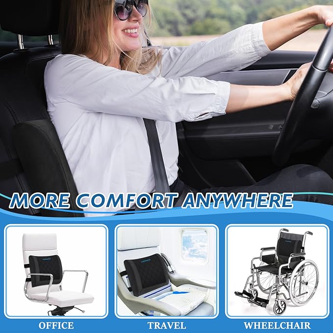 LumbarPal Lumbar Support Pillow for Office Chair Back Support Lumbar Pillow for Car, Gaming, Office Chair - Improve Sitting Posture & Back Pain Relief, Memory Foam, Adjustable Straps, Fluffy Black