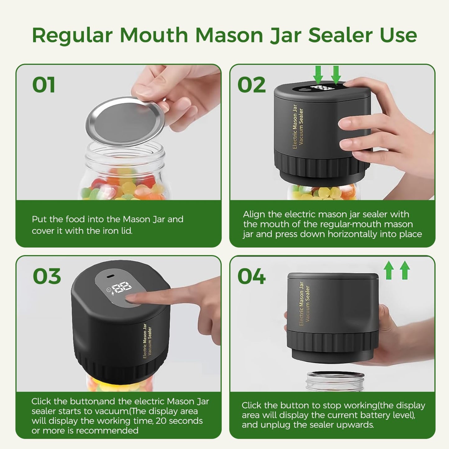 Newise Electric Mason Jar Vacuum Sealer, Automatic Jar Vacuum Sealer Kit for Wide and Regular Mouth Lids, Birthday Gifts for Mom, Portable Vacuum Sealer Machine for Canning, Food Storage