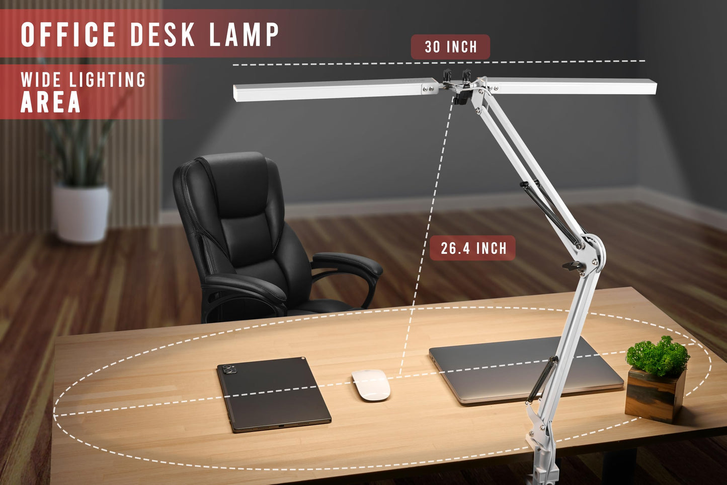 ELEQUS Computer LED Desk Lamp Home Office, Desk Light Bar with Clamp, Architect Table Lamp on Clip for Work, Large Tall Adjustable Flexible Monitor Light, Bright Modern Clamp Lamps for Reading White