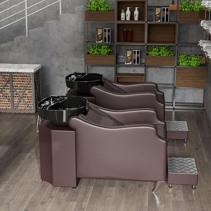 Salon Shampoo Bowl and Chair, Hair Wash Chair Shampoo Station with Deep Ceramic Sink, Backwash Barber Chair Shampoo Unit for Beauty Spa Barbershop Massage