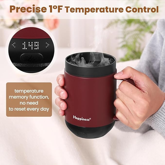 Happiness Smart Heated Coffee Mug,16oz Rechargeable Electric Self Heating Temperature Control Coffee Cup
