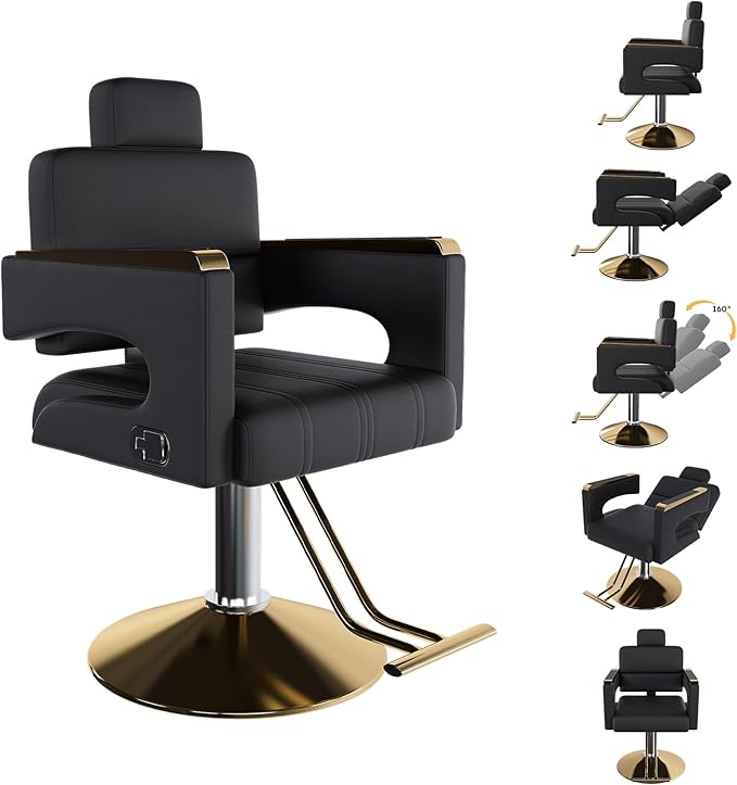 Heavy Duty Barber Chair for Hair Stylist,Professional Hair Salon Stool with Footrest,Adjustable Seat Height 34-40" Barber Beauty Equipment for Hair Stylist Spa Shampoo